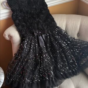 Betsey Johnson Girls Black Dress with Floral and Sequin Details